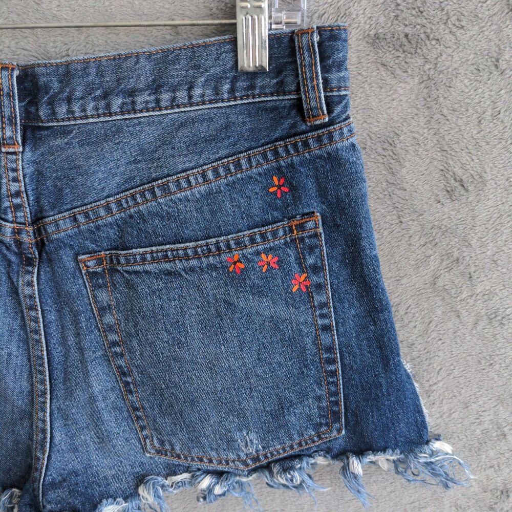 We The Free Denim Shorts Womens 29 Blue Butterfly Graphic Distressed Cut Off - Picture 6 of 10